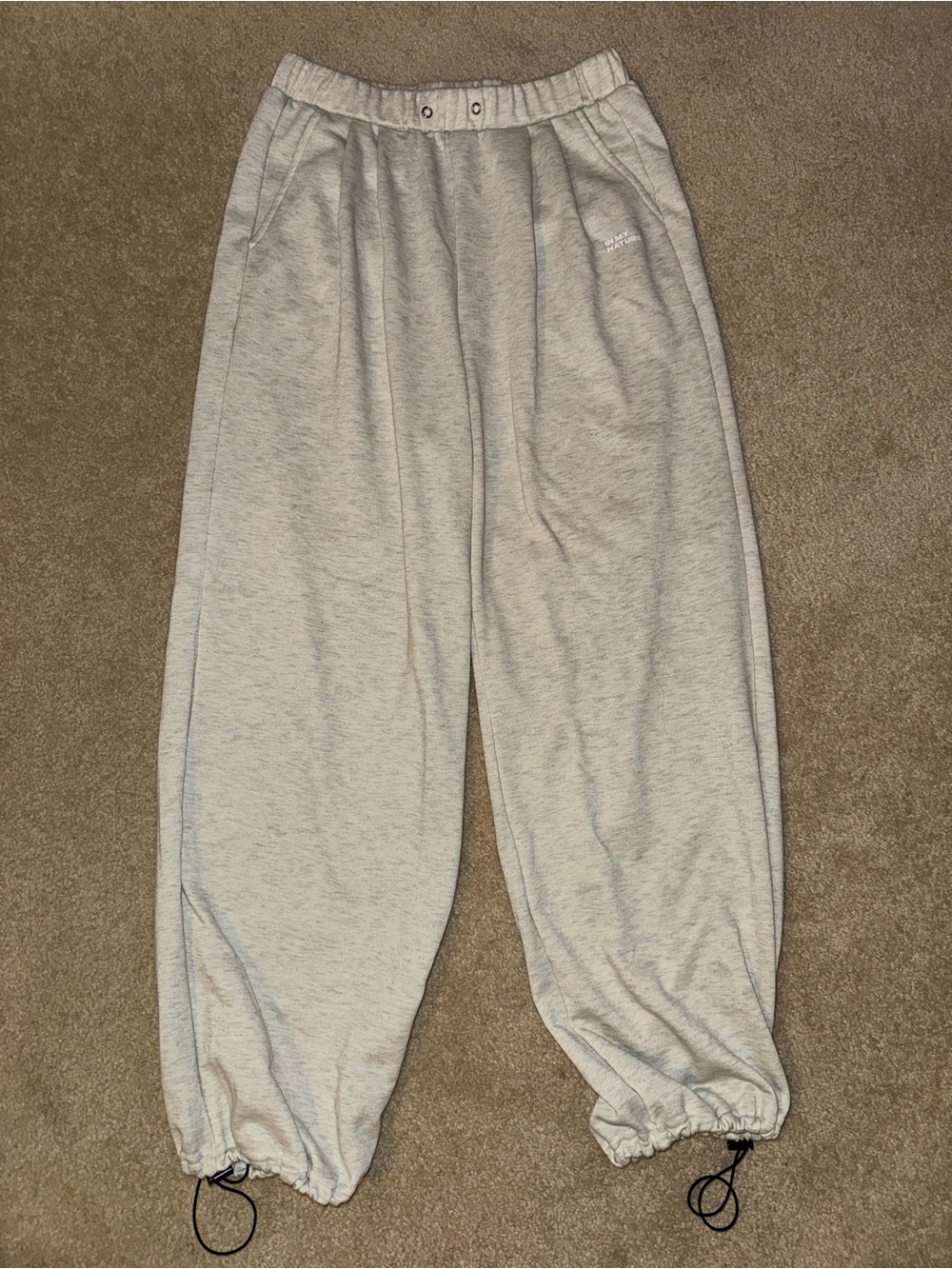 SHEIN Light Gray Elastic Waist Track Joggers with Drawcord Hem